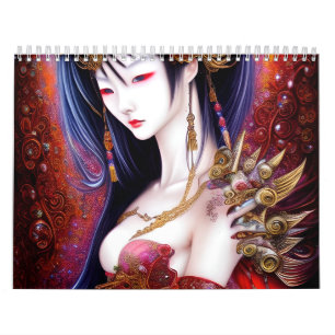 Prachtige Japanse meisjes Gothic Fantasy Triptych Kalender