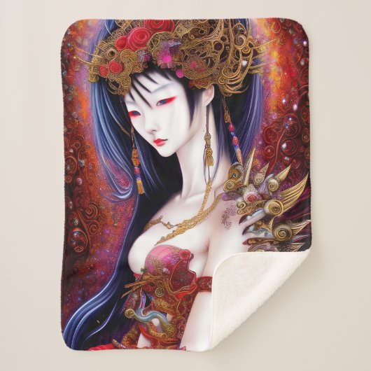 Prachtige Japanse meisjes Gothic Fantasy Triptych Sherpa Deken (Voorkant)