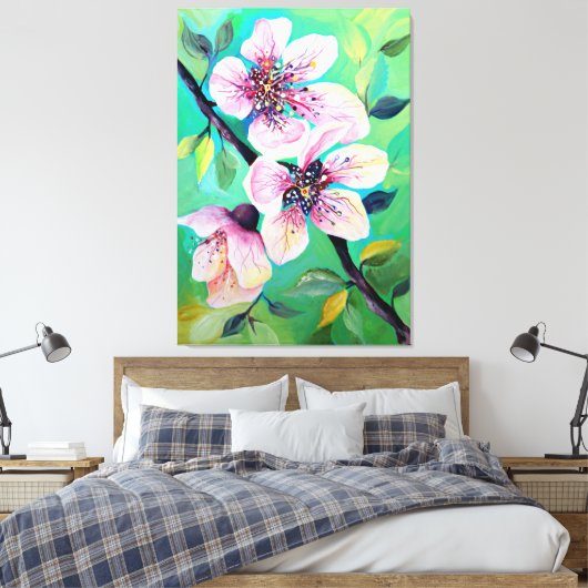 Prachtige Japanse Sakura Cherry Tree Flowers Canvas Afdruk (Insitu (Slaapkamer))