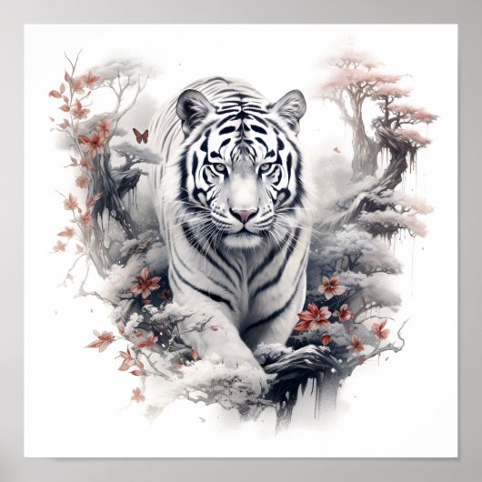 Prachtige Japanse stijl kunst witte tijger print (Voorkant)