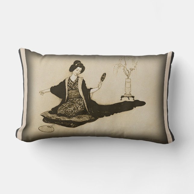 Prachtige  Japanse tekening, Geisha Pillow Kussen (Voorkant)