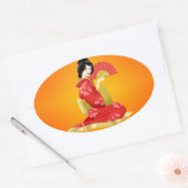 Prachtige Japanse Vrouw in Rode Jurk Ovale Sticker (Envelop)