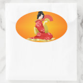 Prachtige Japanse Vrouw in Rode Jurk Ovale Sticker (Tas)