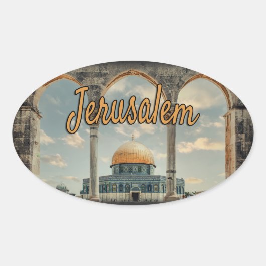 Prachtige Jerusalem-koepel van het Rock Design Ovale Sticker (Voorkant)