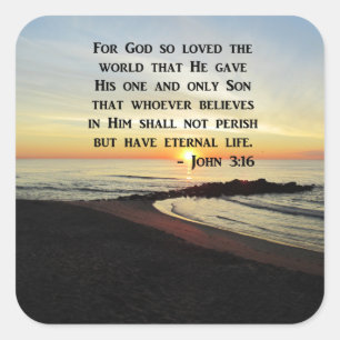 PRACHTIGE JOHANNES 3:16 SCHRIFT ZONSOPGANG FOTO VIERKANTE STICKER