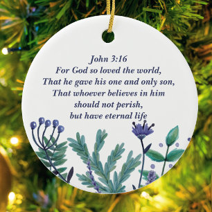 Prachtige John 3:16  Floral Christelijke Citaat Keramisch Ornament