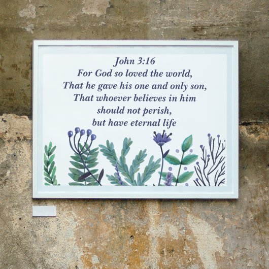 Prachtige John 3:16 Inspirerend Christelijke Flora Poster