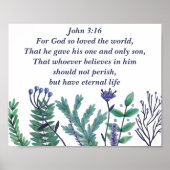 Prachtige John 3:16 Inspirerend Christelijke Flora Poster (Voorkant)