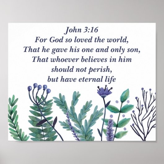 Prachtige John 3:16 Inspirerend Christelijke Flora Poster (Voorkant)