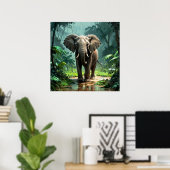 Prachtige jonge olifant onder regen in Oerwoud Poster (Thuiskantoor)