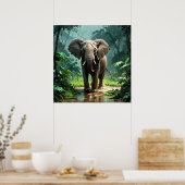 Prachtige jonge olifant onder regen in Oerwoud Poster (Keuken)