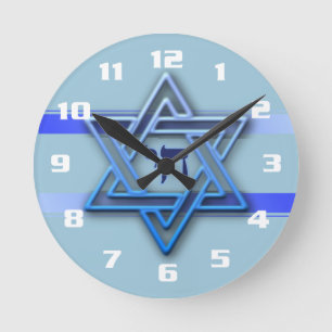Prachtige Joodse Davidster Blauw en Wit Ronde Klok
