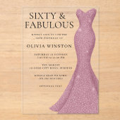 Prachtige jurk zestig en fantastische 60e verjaard acryl uitnodigingen (Voorkant)