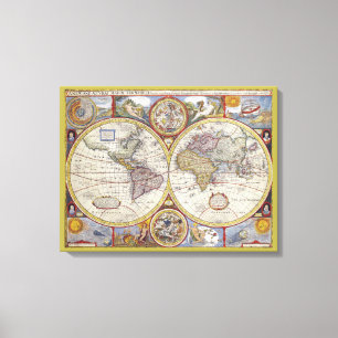 Prachtige  kaart van de oude wereld canvas afdruk