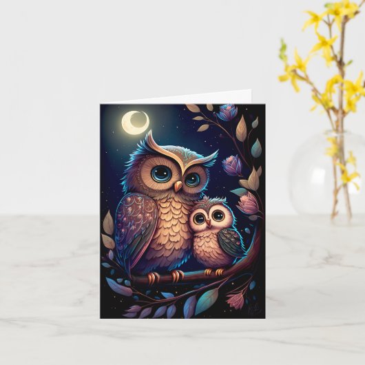 Prachtige Kaart voor moeder en Baby oowl (Gele Bloem)