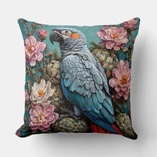 Prachtige kaketoe vogel in bloemrijke natuur geïns kussen