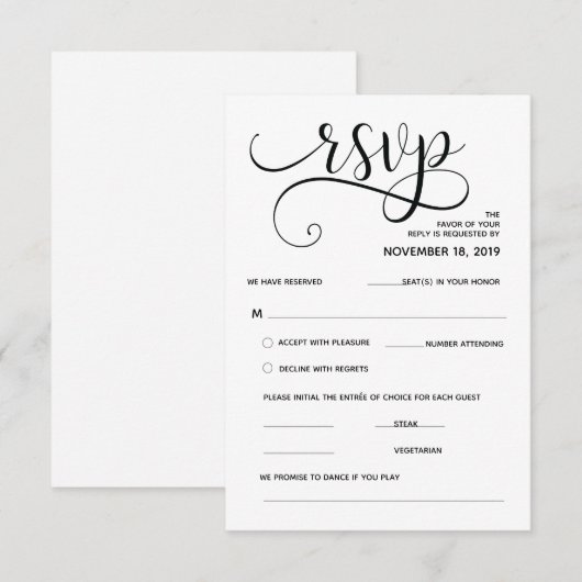 Prachtige kalligrafie RSVP-uitbreidingskaart Informatiekaartje (Voorkant / Achterkant)