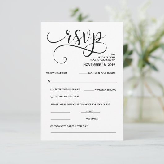Prachtige kalligrafie RSVP-uitbreidingskaart Informatiekaartje (Staand voorkant)