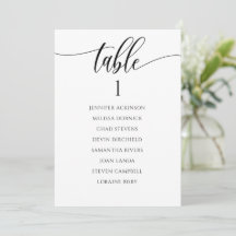 Prachtige kalligrafie zitplaatskaart tafel lijst k