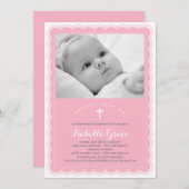 Prachtige Kant Baptisme uitnodiging - Roze (Voorkant / Achterkant)