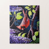 Prachtige kardinaal in de blauweregen legpuzzel (Verticaal)