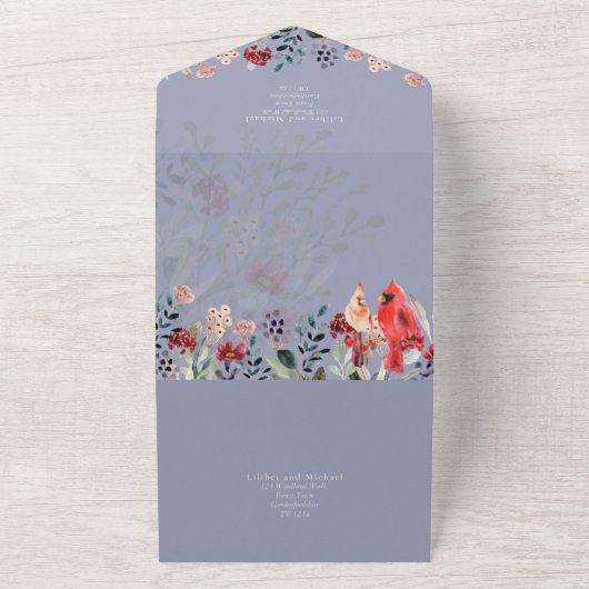 Prachtige KARDINAAL Vogels Trouwen All In One Uitnodiging (Buitenkant)