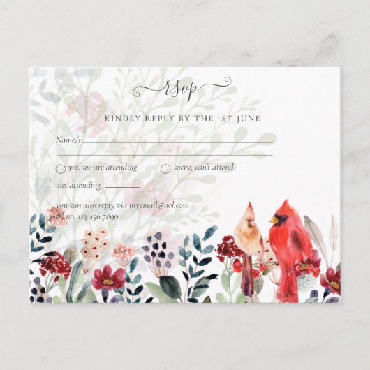 Prachtige KARDINAAL Vogels Trouwen Briefkaart (Voorkant)