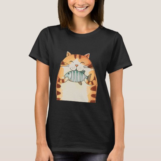 Prachtige kat knuffelt met vis t-shirt (Voorkant)