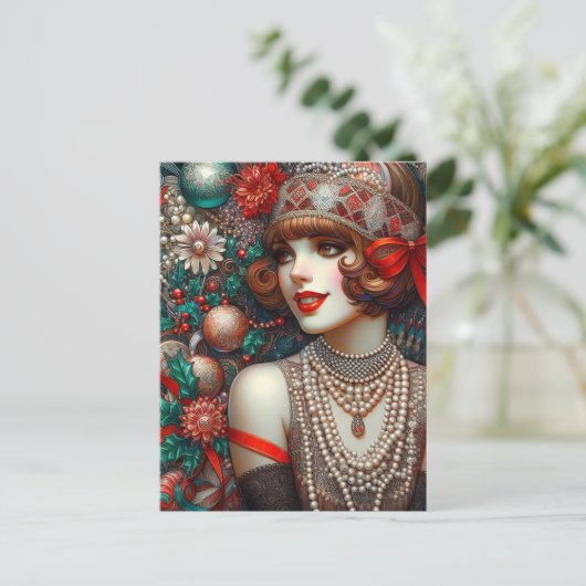 Prachtige kerst Flapper Vrouw Briefkaart (Staand voorkant)