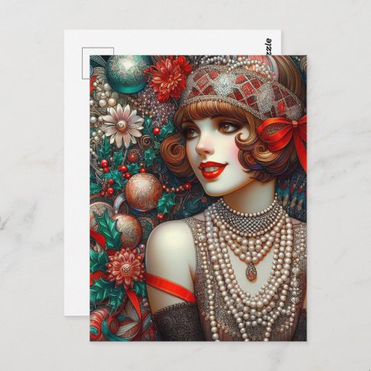 Prachtige kerst Flapper Vrouw Briefkaart (Voorkant / Achterkant)