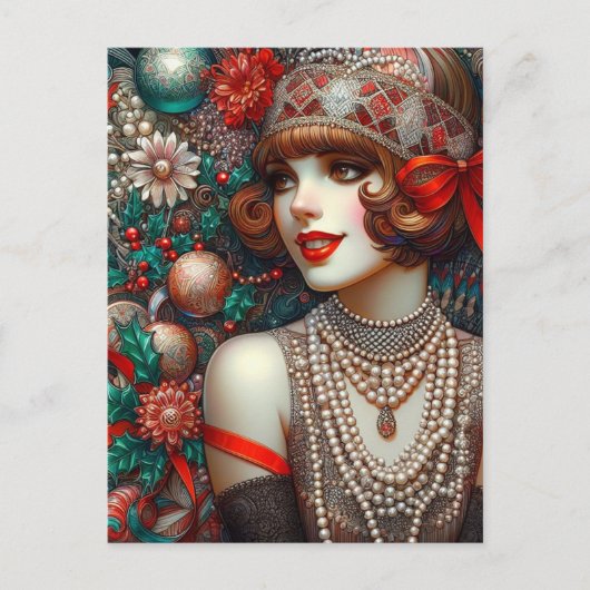 Prachtige kerst Flapper Vrouw Briefkaart (Voorkant)