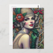 Prachtige kerst Flapper Vrouw Gouden Jurk Briefkaart (Voorkant / Achterkant)