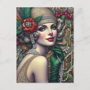 Prachtige kerst Flapper Vrouw Gouden Jurk Briefkaart