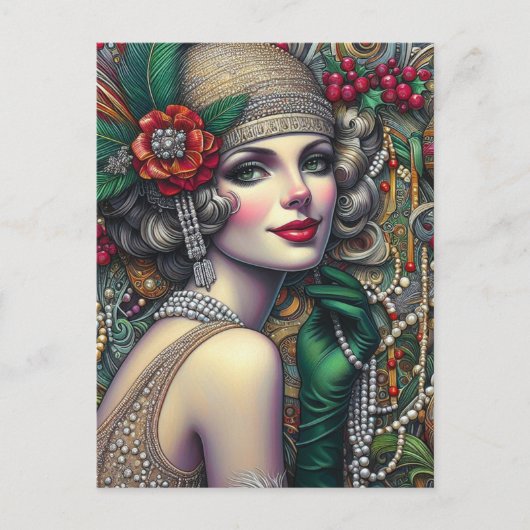 Prachtige kerst Flapper Vrouw Gouden Jurk Briefkaart (Voorkant)