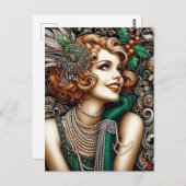 Prachtige kerst Flapper Vrouw Groene Jurk Briefkaart (Voorkant / Achterkant)