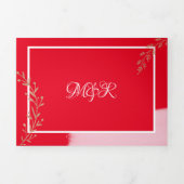 Prachtige Kerst Roze Goud Sprigs Rood Bruiloft Drieluik Uitnodiging (Cover)