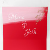 Prachtige Kerst Roze Goud Sprigs Rood Bruiloft Drieluik Uitnodiging (Binnenzijde eerst)