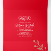 Prachtige Kerst Roze Gouden Takjes Rode Trouw Drieluik Uitnodiging (Binnenkant midden)