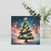 Prachtige kerstboom in het winterbos feestdagenkaart (Staand voorkant)