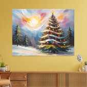 Prachtige kerstboom in Snowy Wonderland Canvas Afdruk (Insitu (Woonkamer))