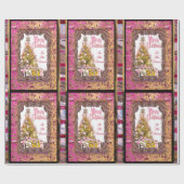 Prachtige kerstfeestdag roze cadeaupapier (Vlak)