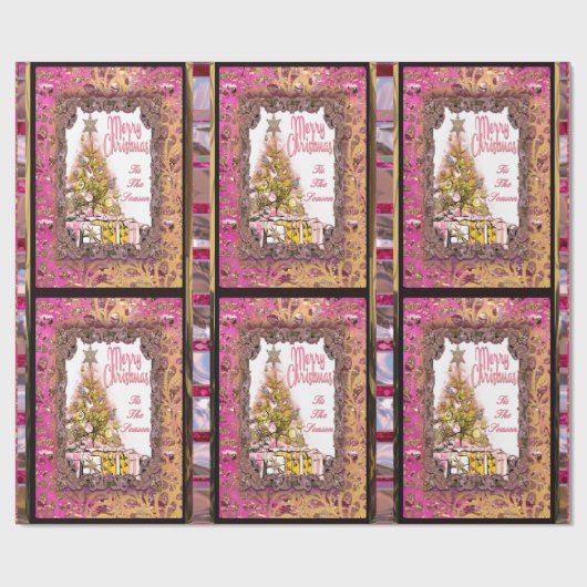 Prachtige kerstfeestdag roze cadeaupapier (Vlak)