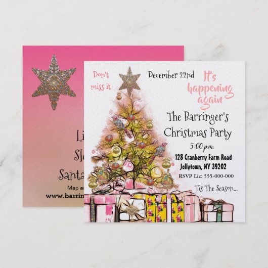 Prachtige kerstfeestdag roze kaart (Voorkant / Achterkant)