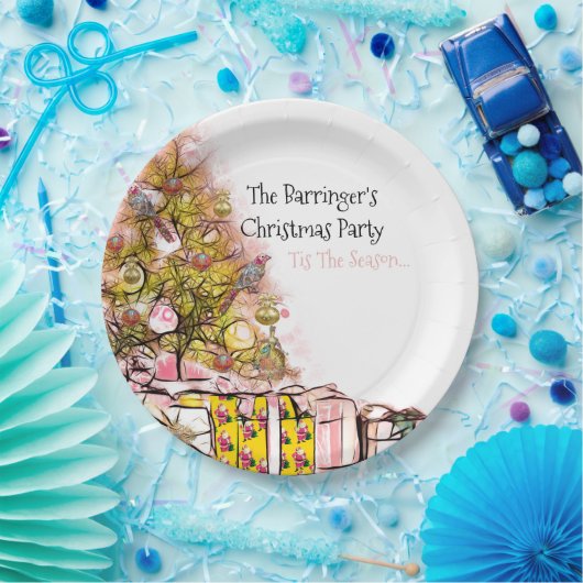 Prachtige kerstfeestdag roze papieren bordje (Feest)