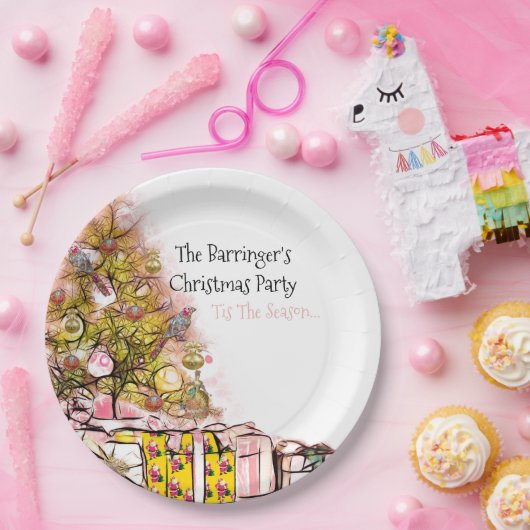 Prachtige kerstfeestdag roze papieren bordje (Feest)