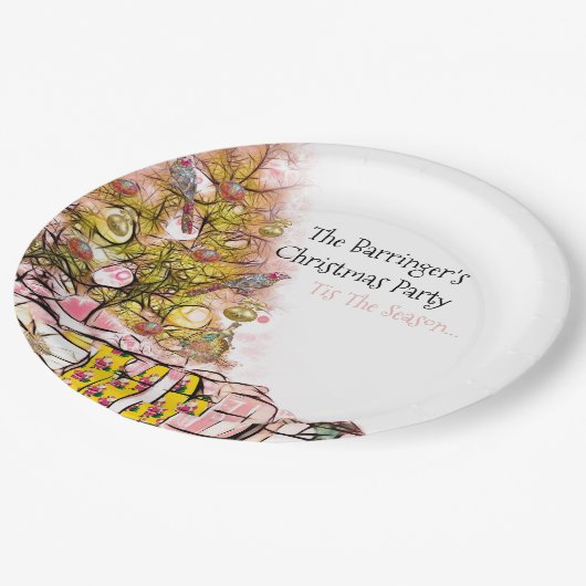 Prachtige kerstfeestdag roze papieren bordje (Gekanteld)