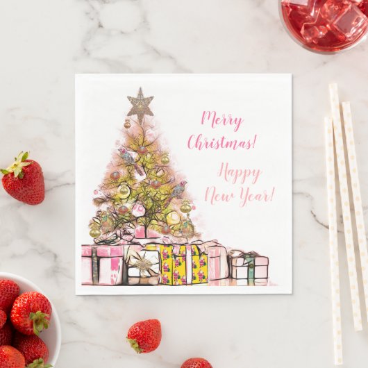 Prachtige kerstfeestdag roze servet (Insitu)