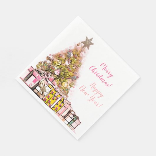 Prachtige kerstfeestdag roze servet (Hoek)