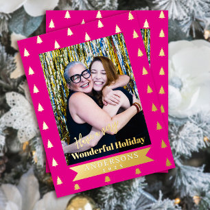 Prachtige kerstfoto Hot Pink Folie Feestdagen Briefkaart