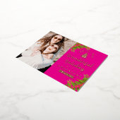 Prachtige kerstfoto hot roze folie feestdagen briefkaart (Gedraaid)